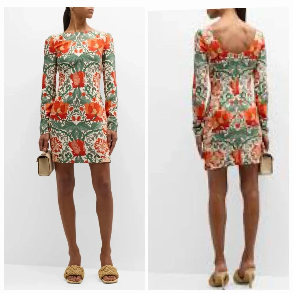 New Cara Cara Amaya Dress Egret Wild Blossoms Orange Multi Tropical Floral Large